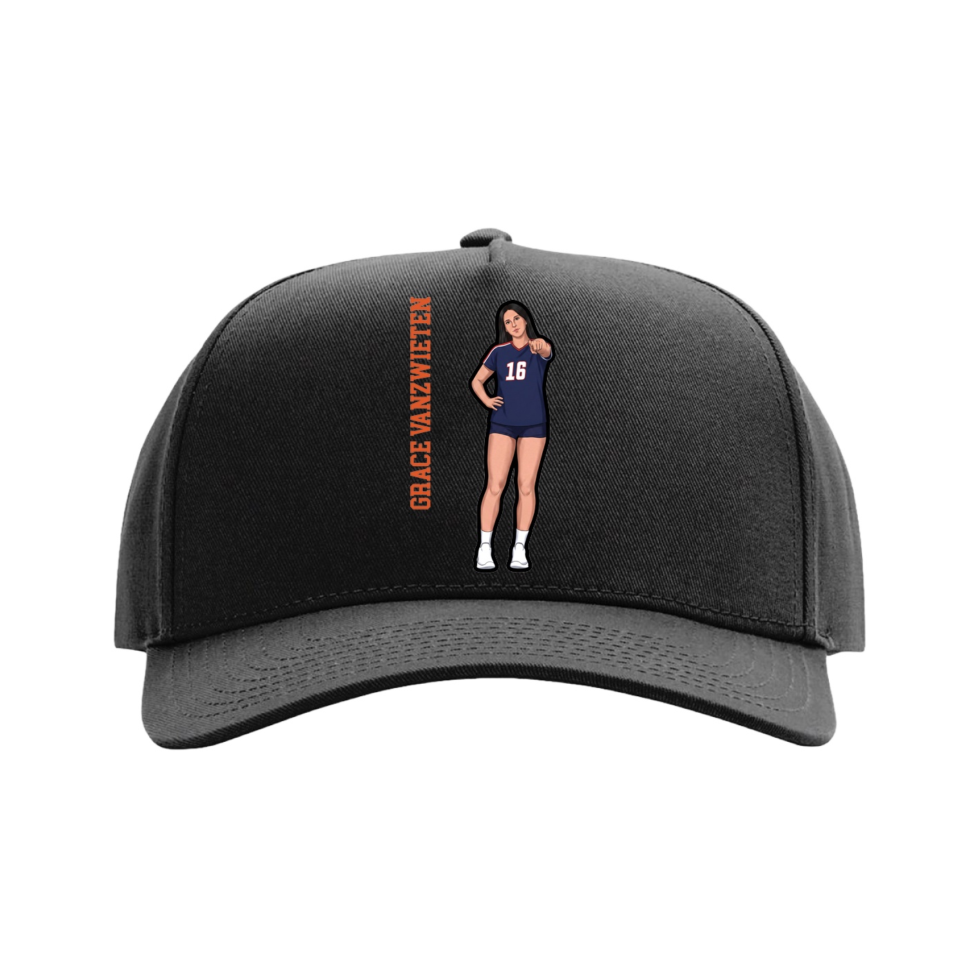 Full Fabric Five-Panel Champ Cap — Name Vertical in Black