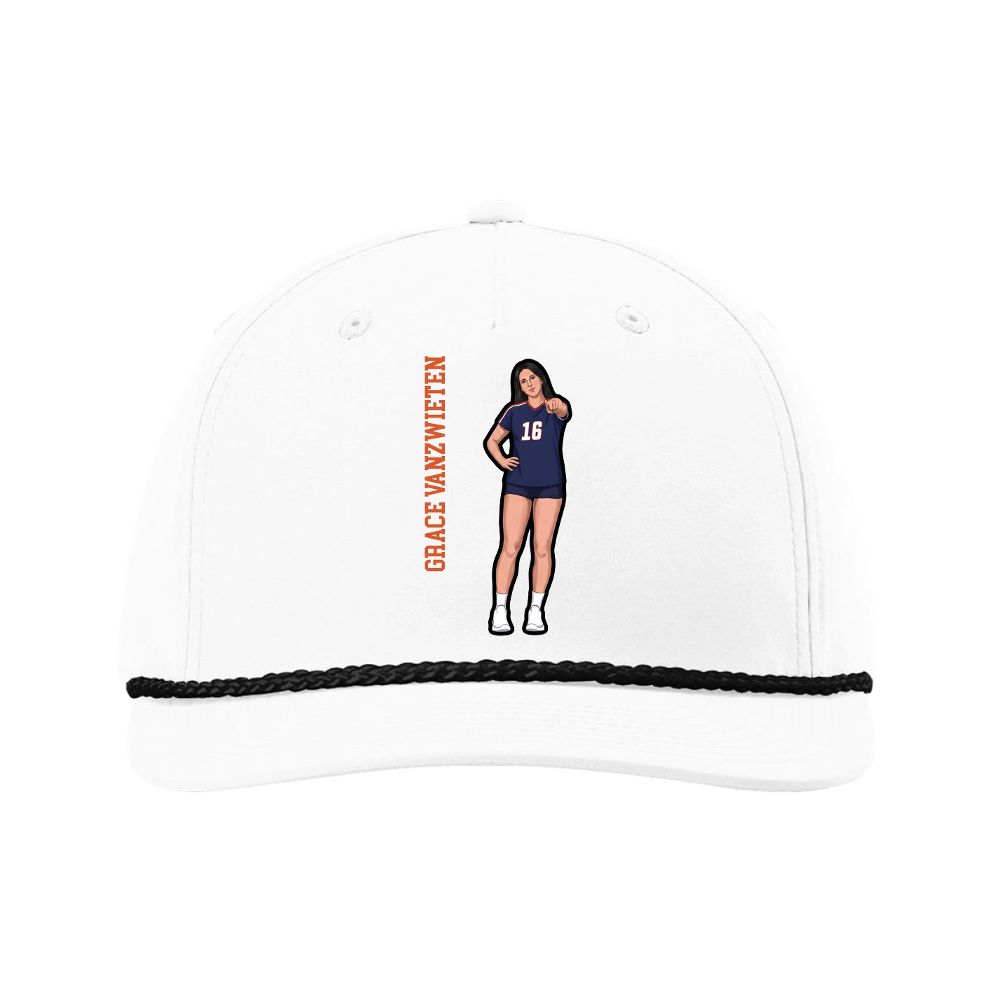 Five-Panel Classic Rope Cap — Name Vertical in White