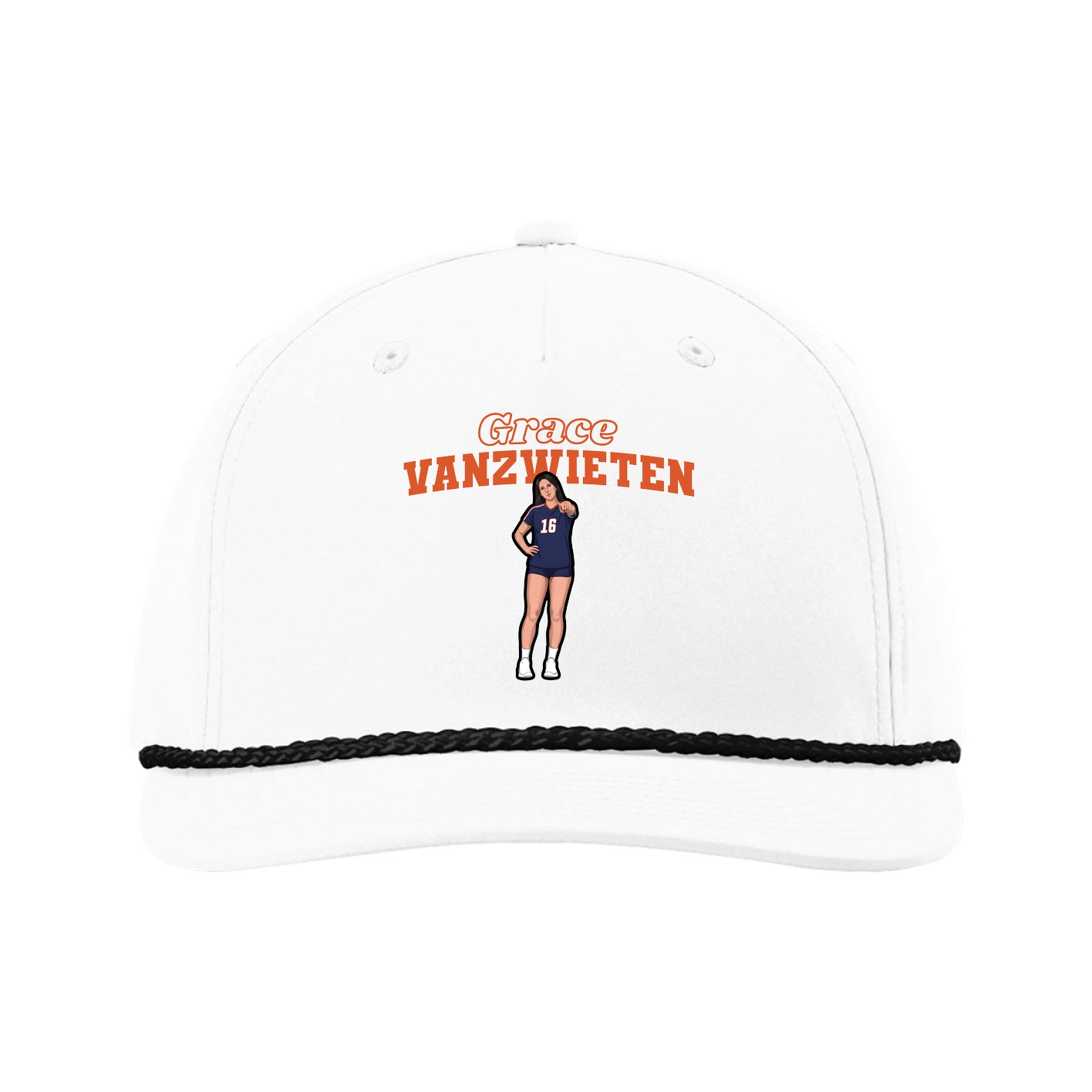Five-Panel Classic Rope Cap — Name Arch in White
