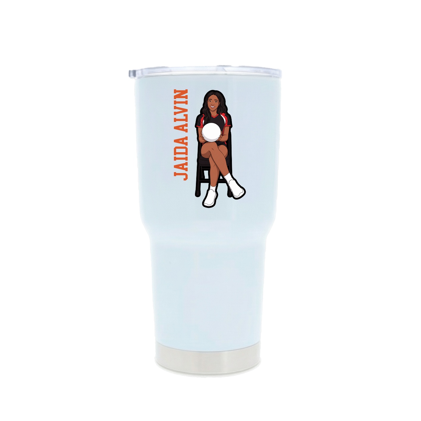 30oz Stainless Steel Tumbler — Name Vertical in White