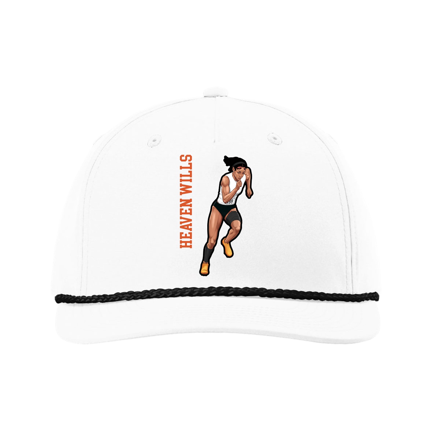 Five-Panel Classic Rope Cap — Name Vertical in White