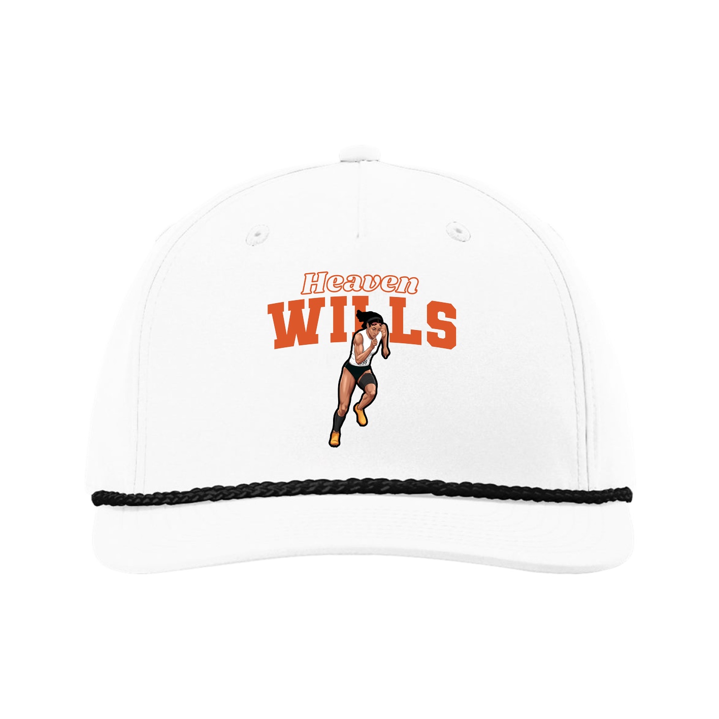 Five-Panel Classic Rope Cap — Name Arch in White