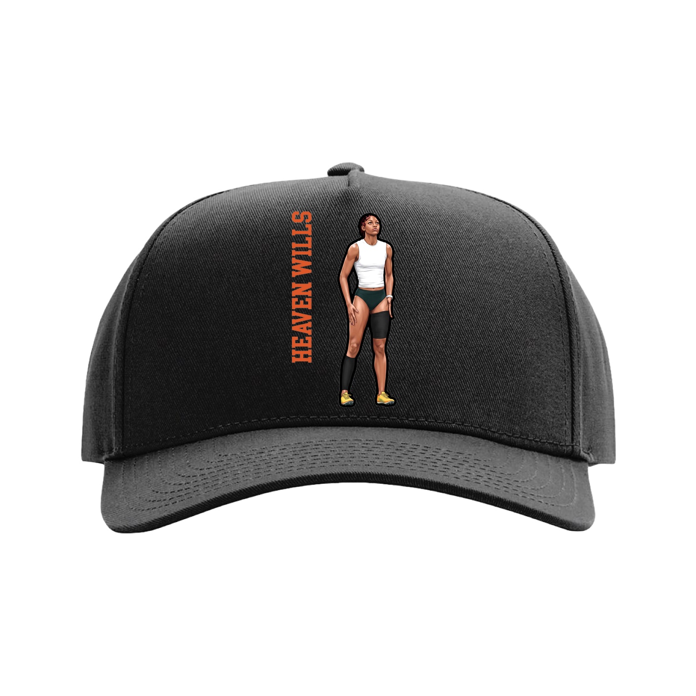 Full Fabric Five-Panel Champ Cap — Name Vertical in Black
