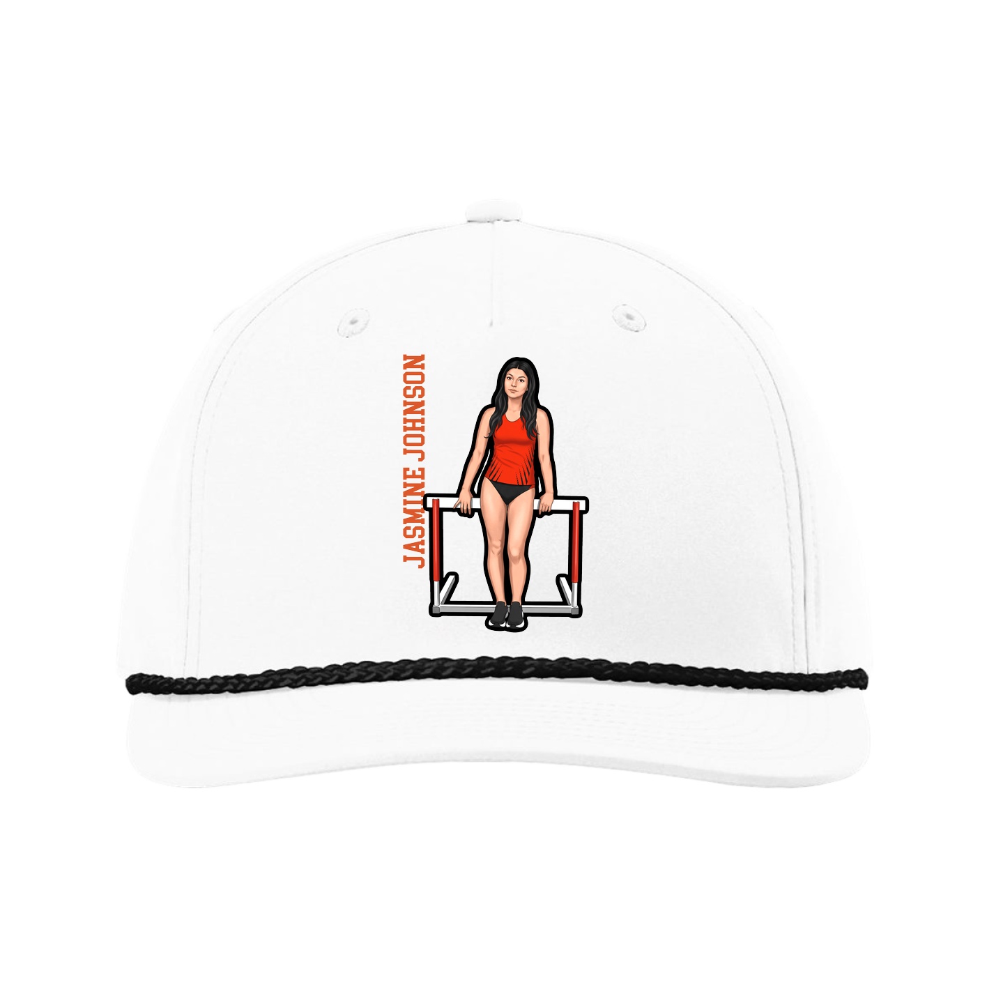 Five-Panel Classic Rope Cap — Name Vertical in White
