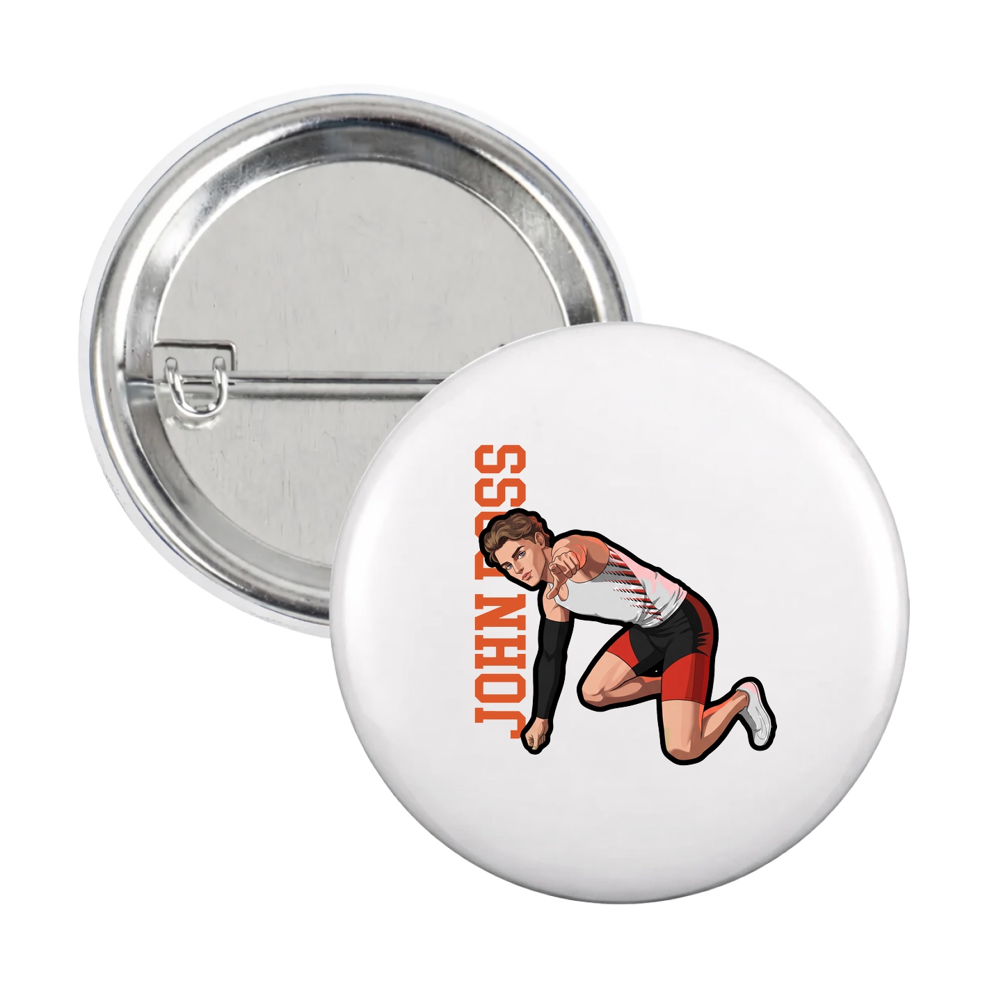 Game Day Button — Name Vertical in White