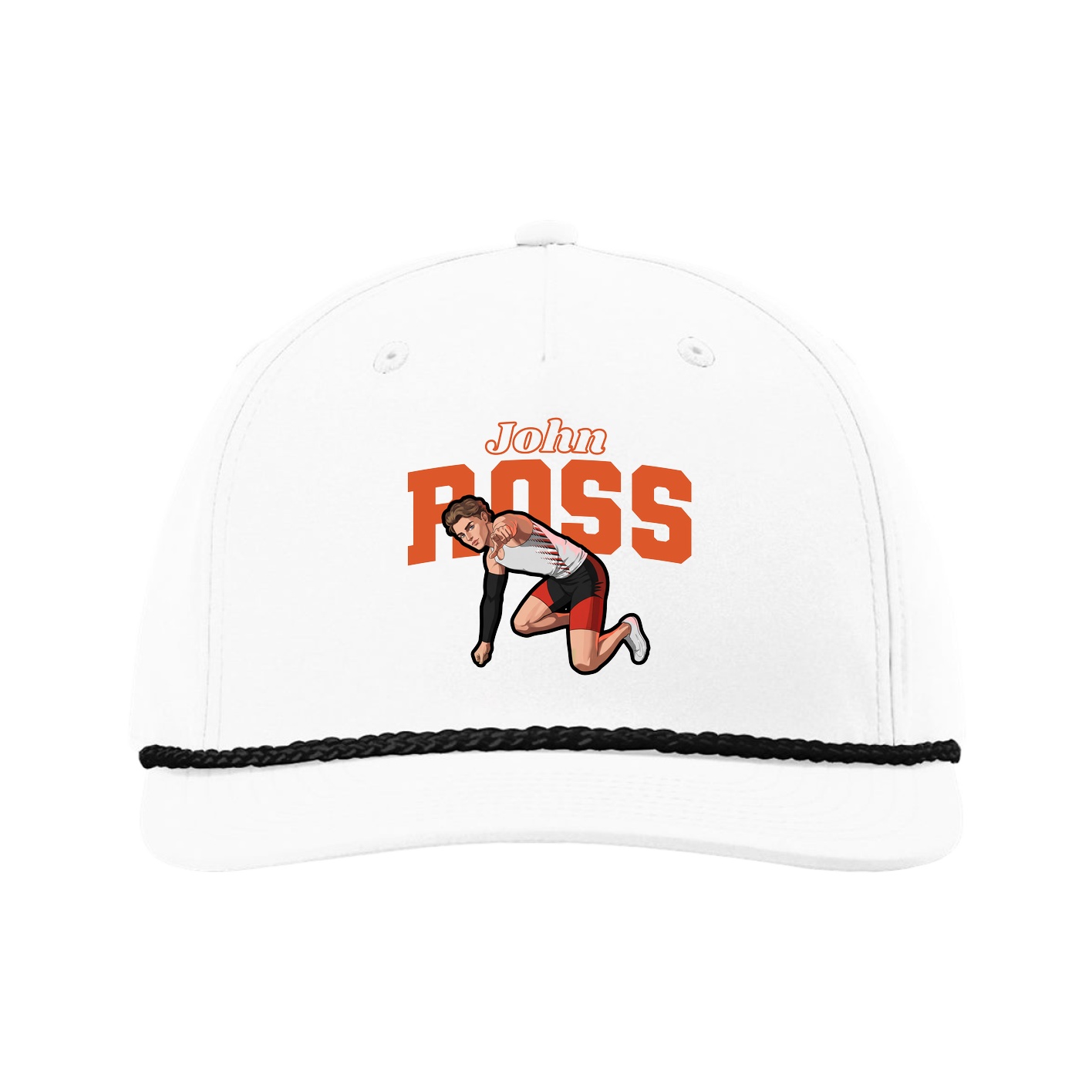 Five-Panel Classic Rope Cap — Name Arch in White