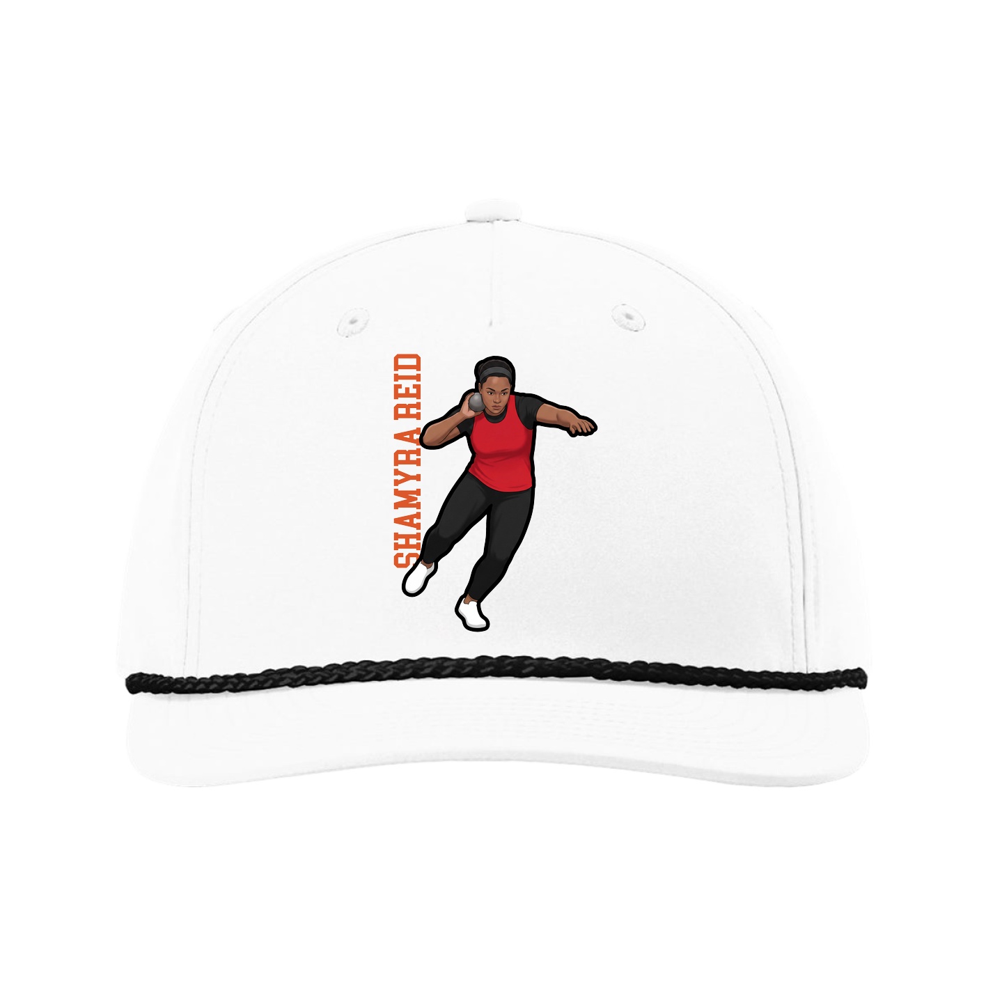 Five-Panel Classic Rope Cap — Name Vertical in White