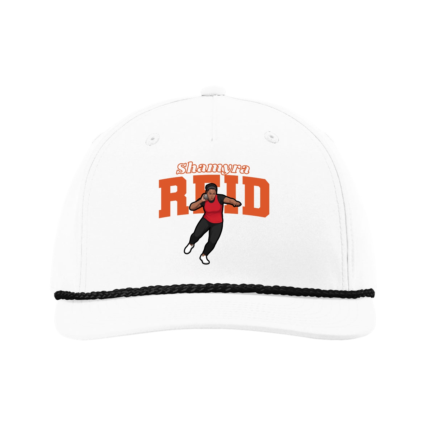 Five-Panel Classic Rope Cap — Name Arch in White