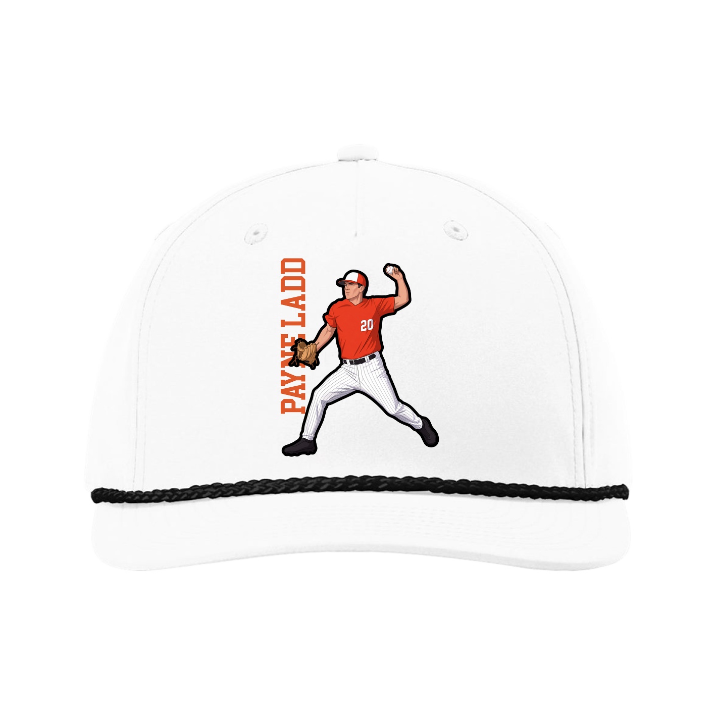 Five-Panel Classic Rope Cap — Name Vertical in White