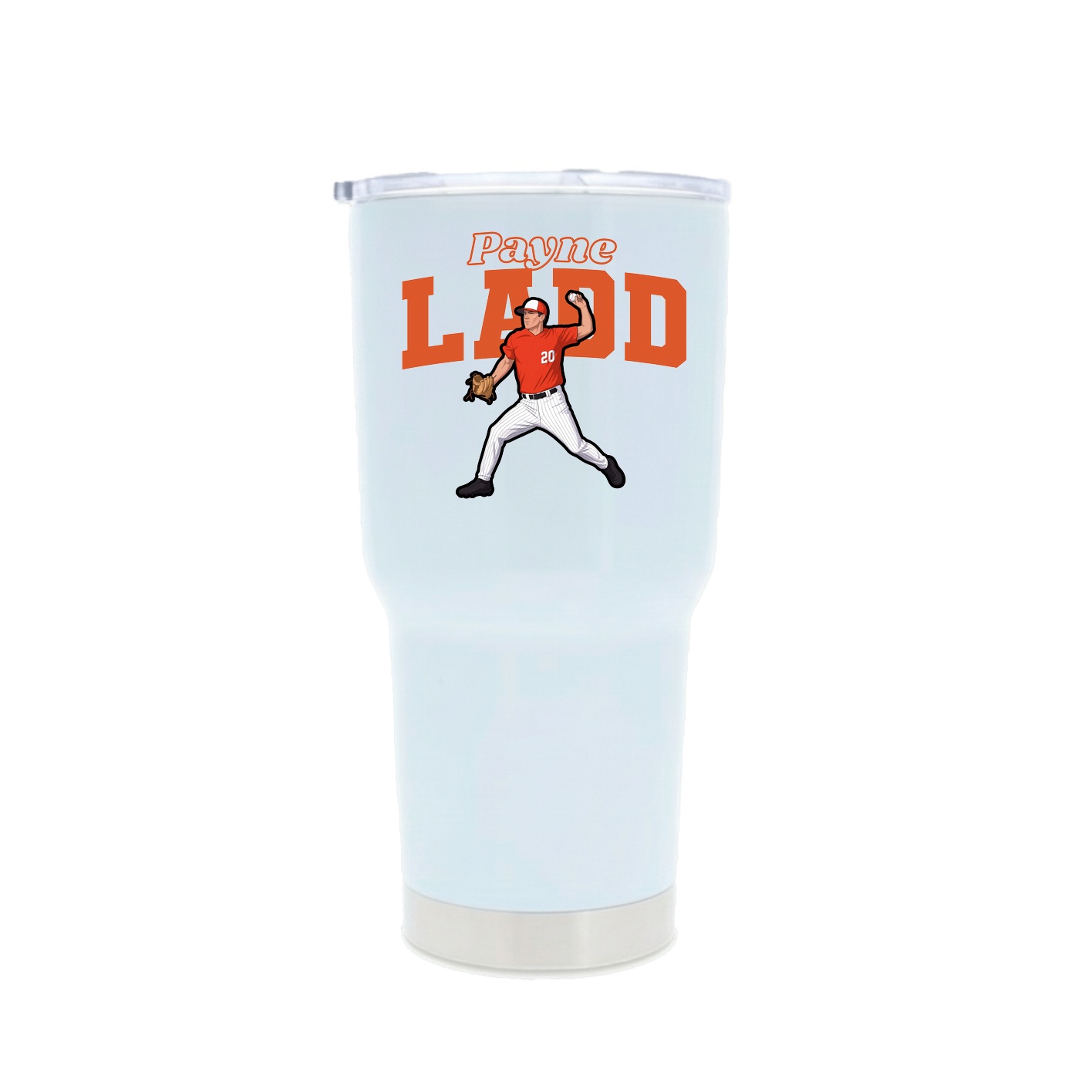 30oz Stainless Steel Tumbler — Name Arch in White