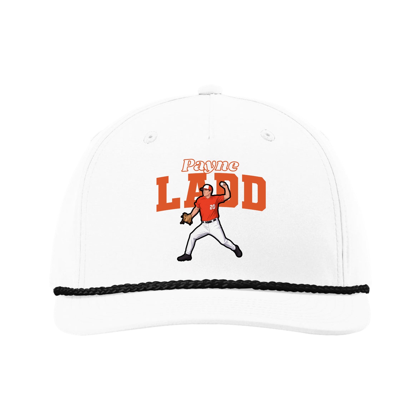 Five-Panel Classic Rope Cap — Name Arch in White