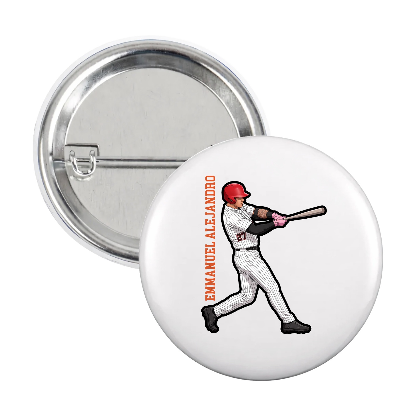 Game Day Button — Name Vertical in White