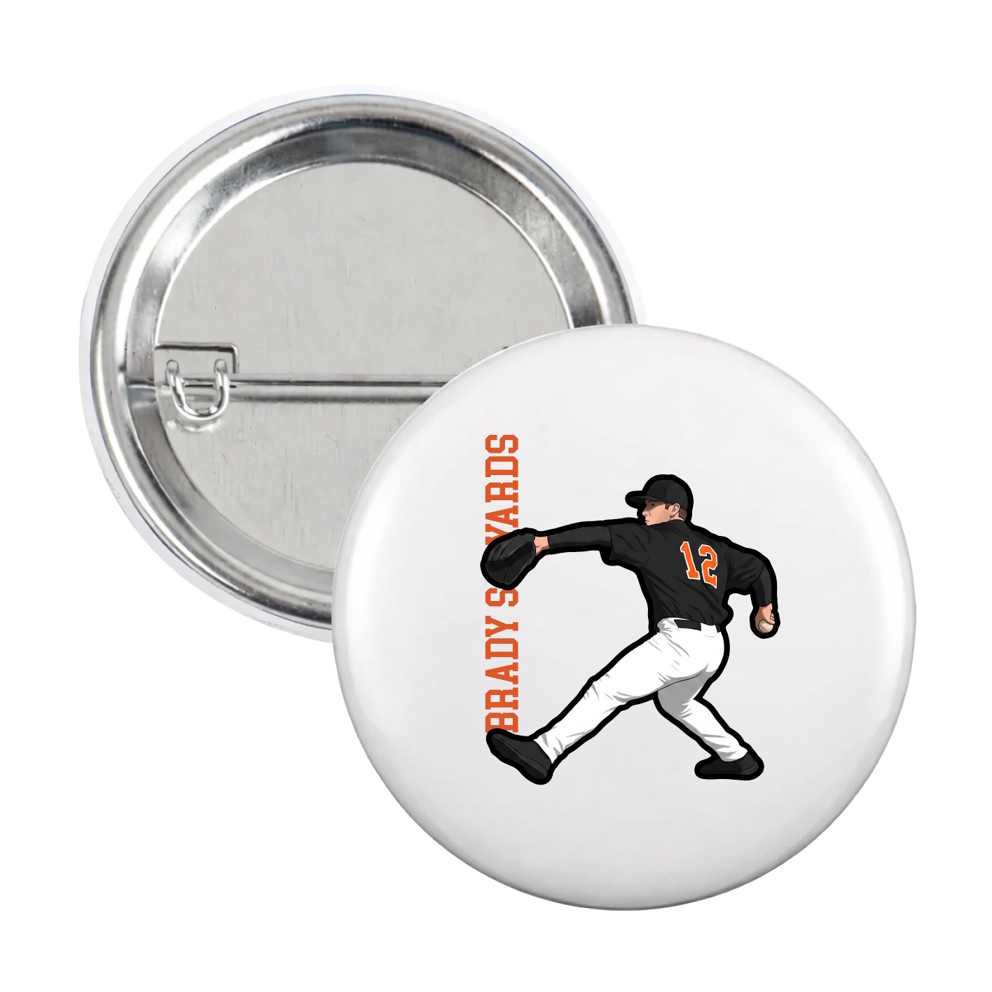 Game Day Button — Name Vertical in White