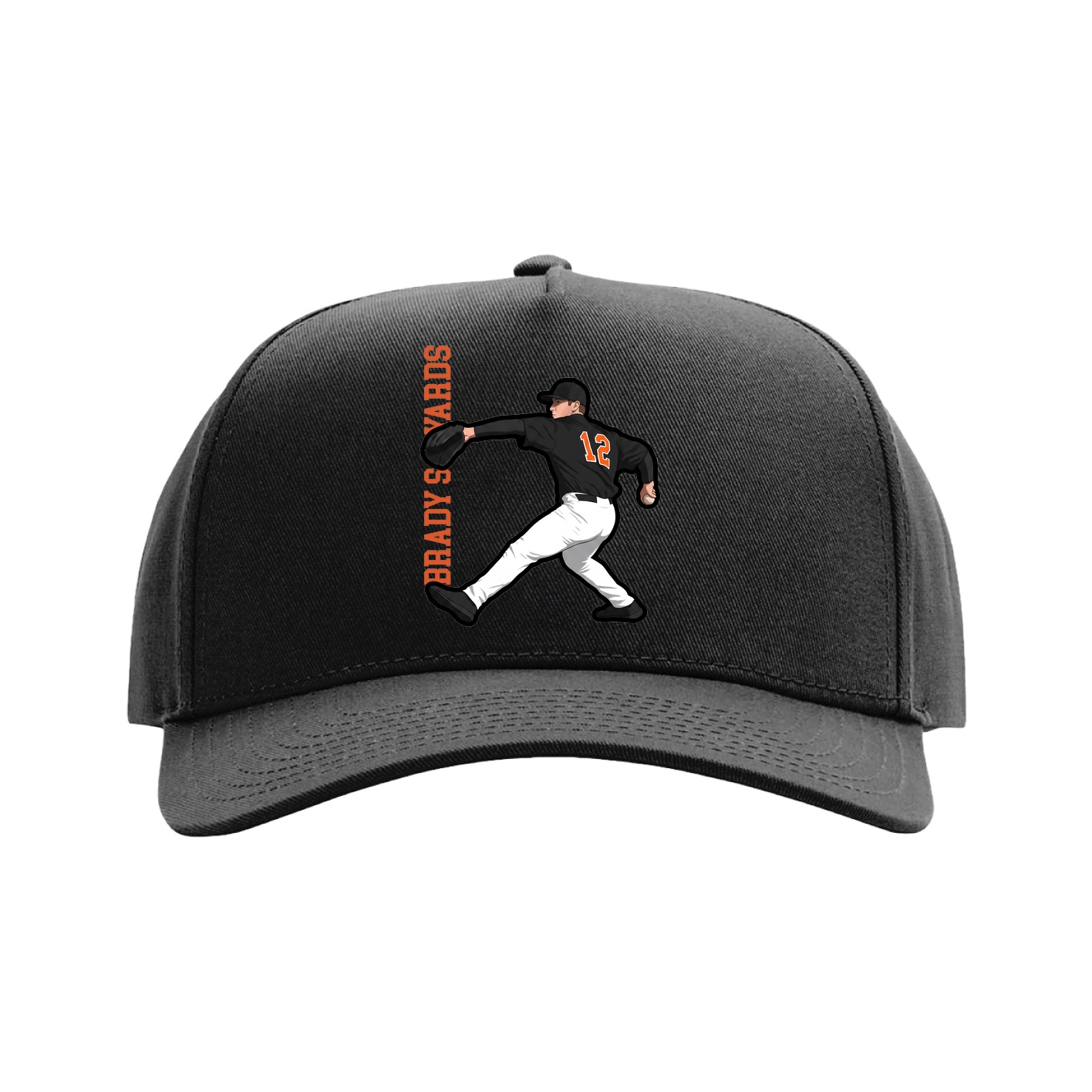 Full Fabric Five-Panel Champ Cap — Name Vertical in Black