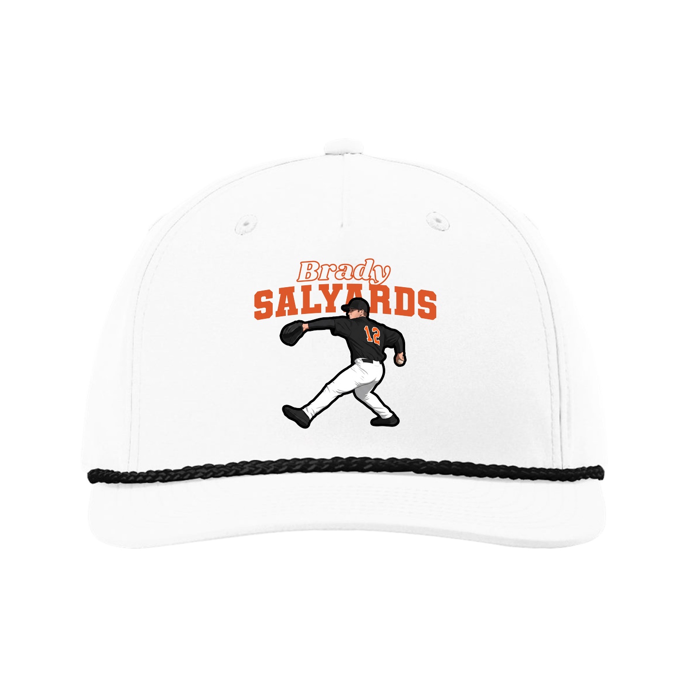 Five-Panel Classic Rope Cap — Name Arch in White