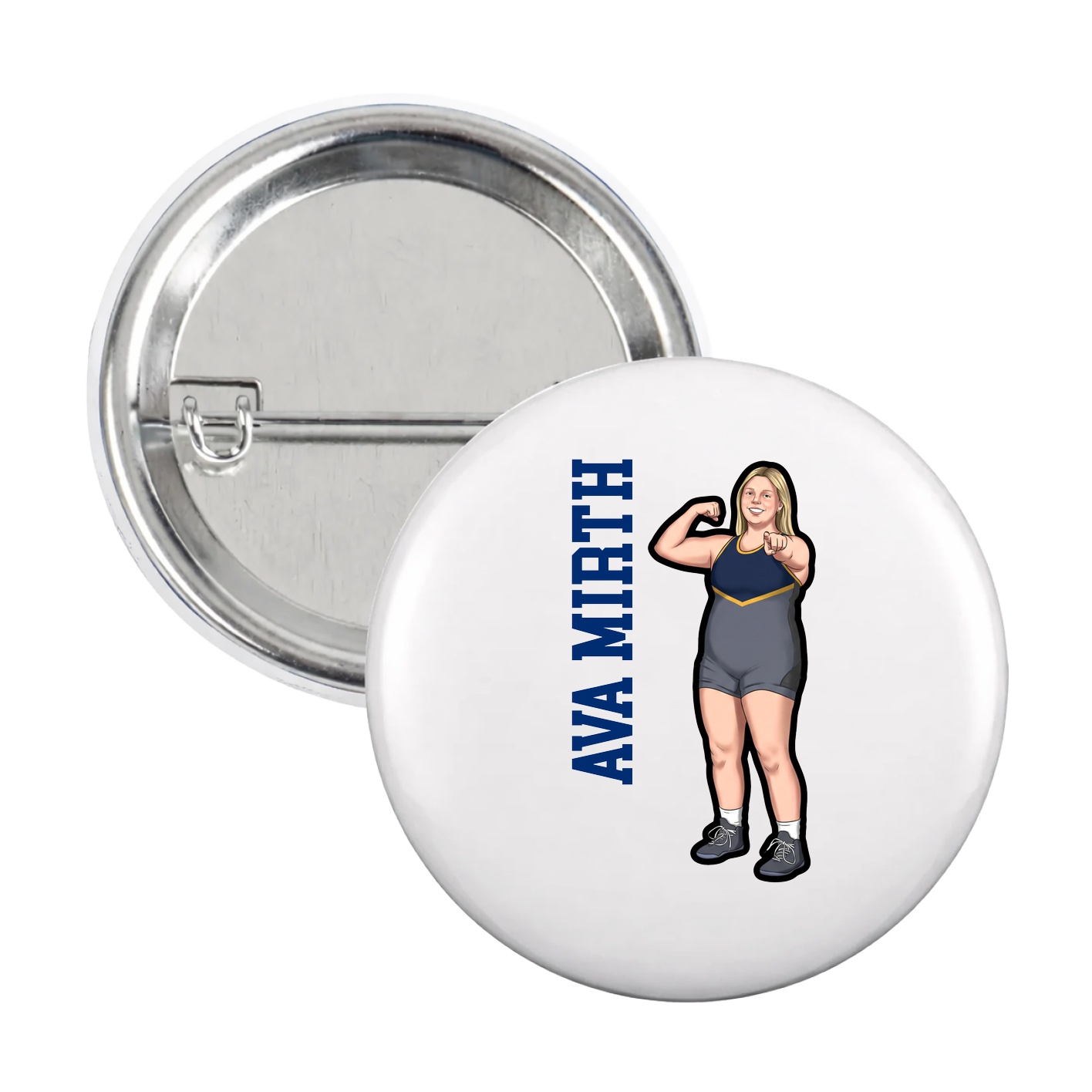 Game Day Button — Name Vertical in White