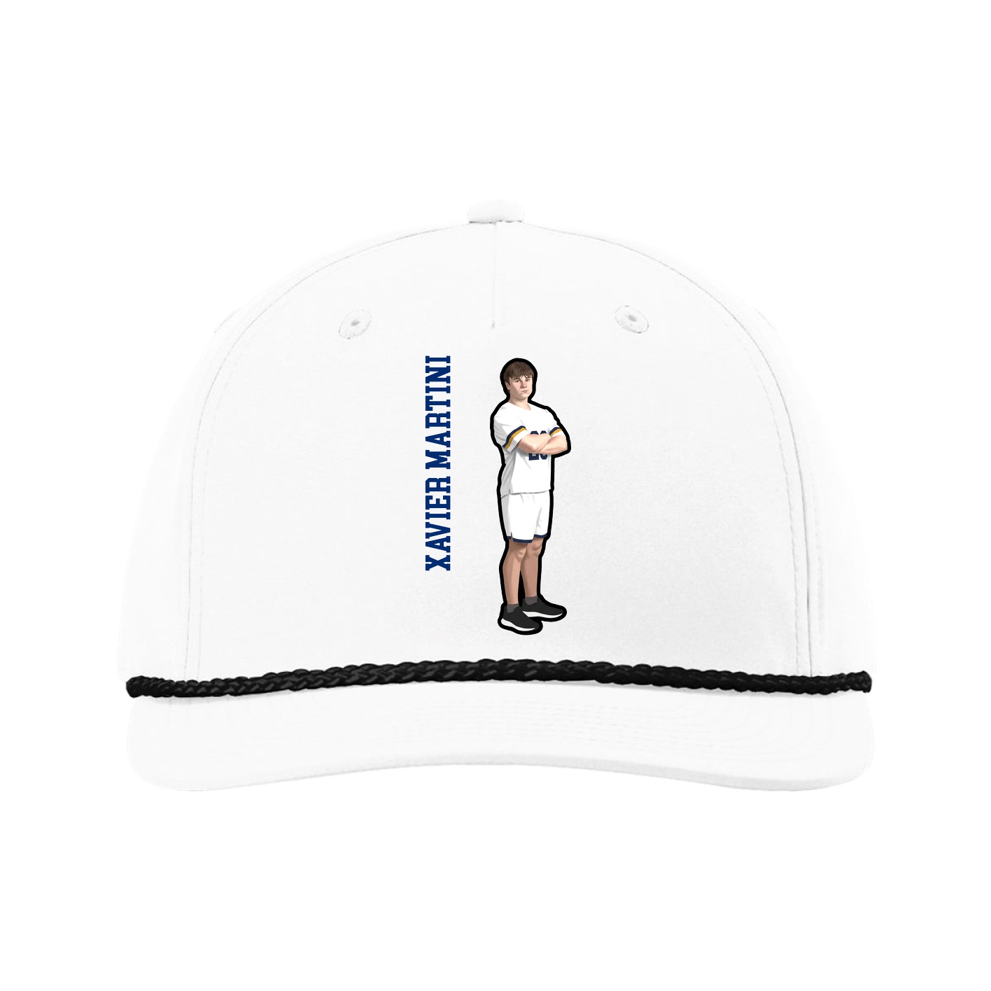 Five-Panel Classic Rope Cap — Name Vertical in White