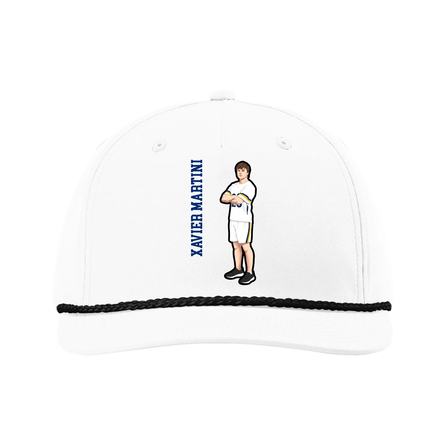 Five-Panel Classic Rope Cap — Name Vertical in White