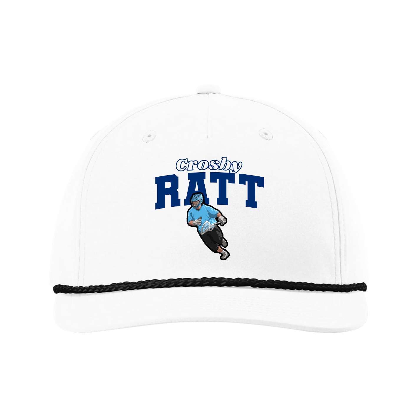 Five-Panel Classic Rope Cap — Name Arch in White