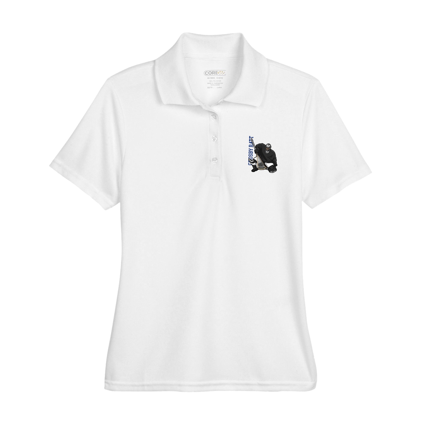Womens Performance Polo — Name Vertical in White