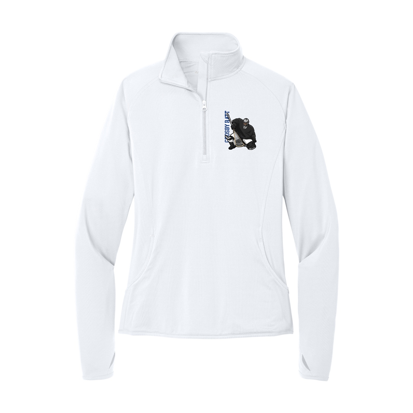 Women's Q-Zip Pullover — Name Vertical in White