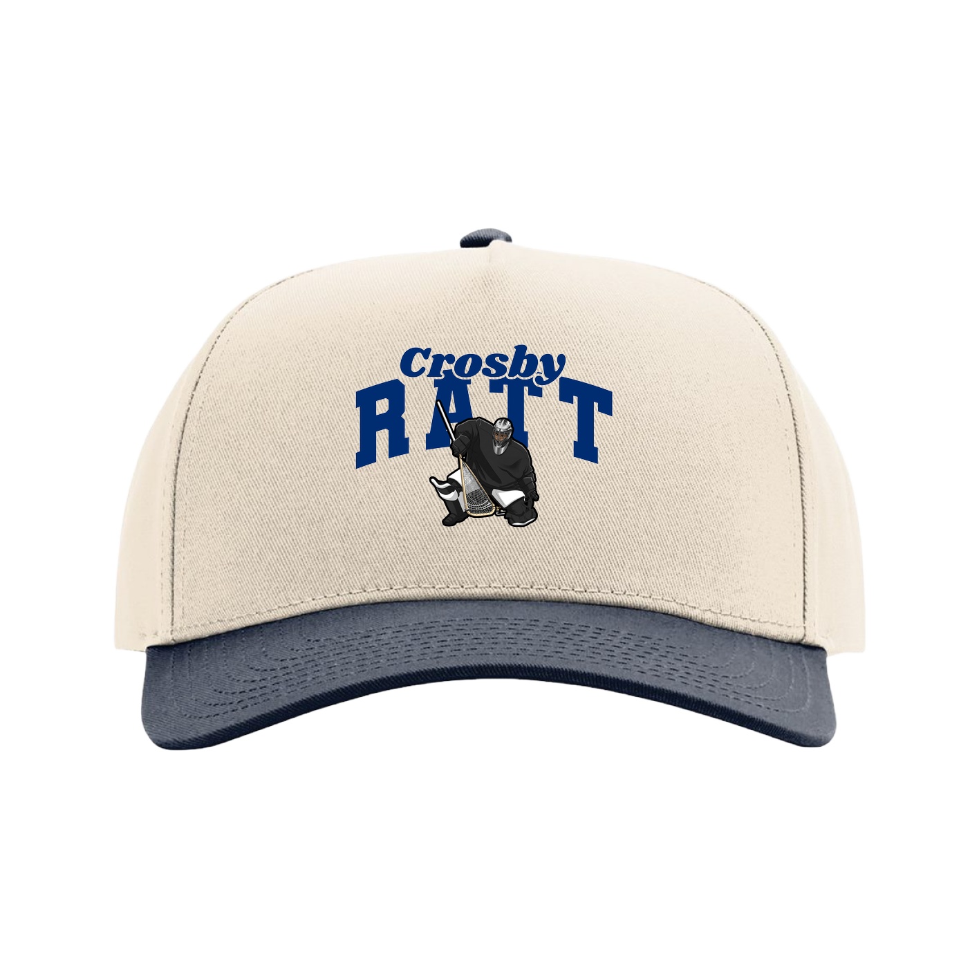 Full Fabric Five-Panel Champ Cap — Signature Arch in Cream/Navy
