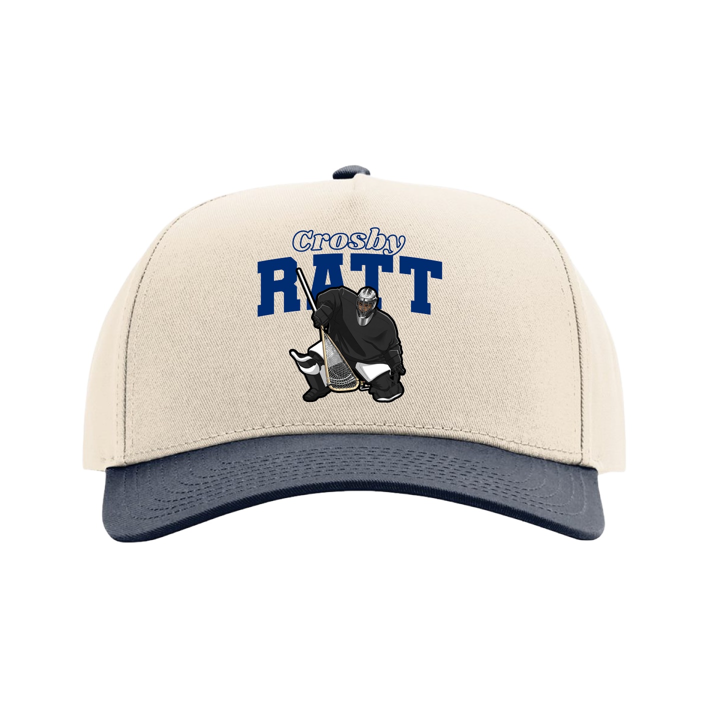 Full Fabric Five-Panel Champ Cap — Name Arch in Cream/Navy