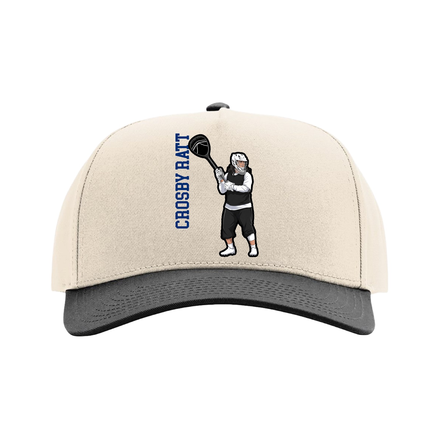 Full Fabric Five-Panel Champ Cap — Name Vertical in Cream/Black