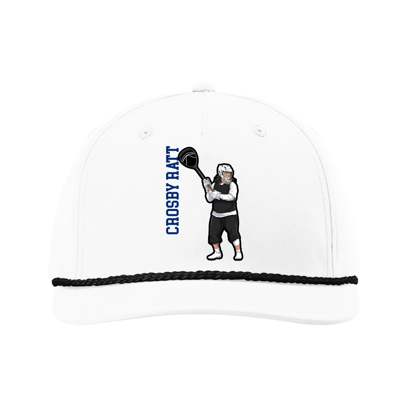 Five-Panel Classic Rope Cap — Name Vertical in White