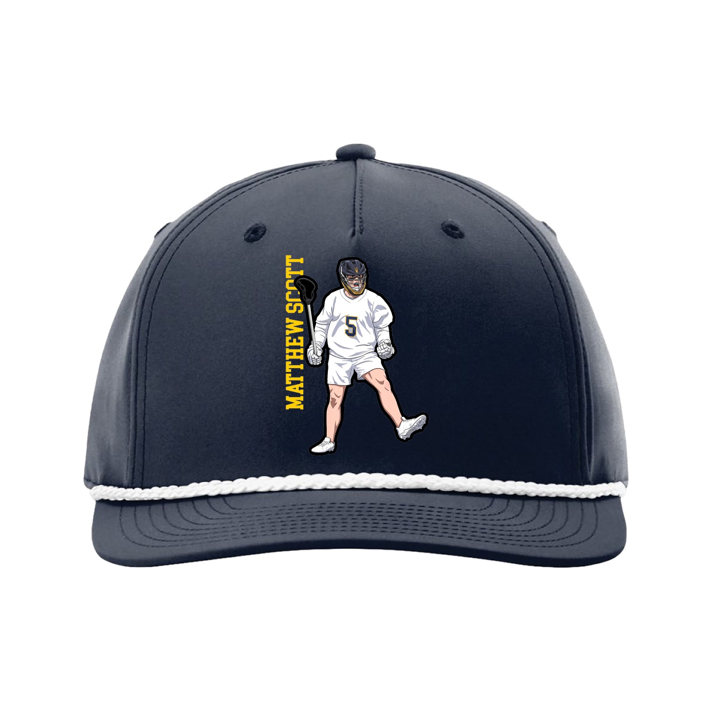 Five-Panel Classic Rope Cap — Name Vertical in Navy