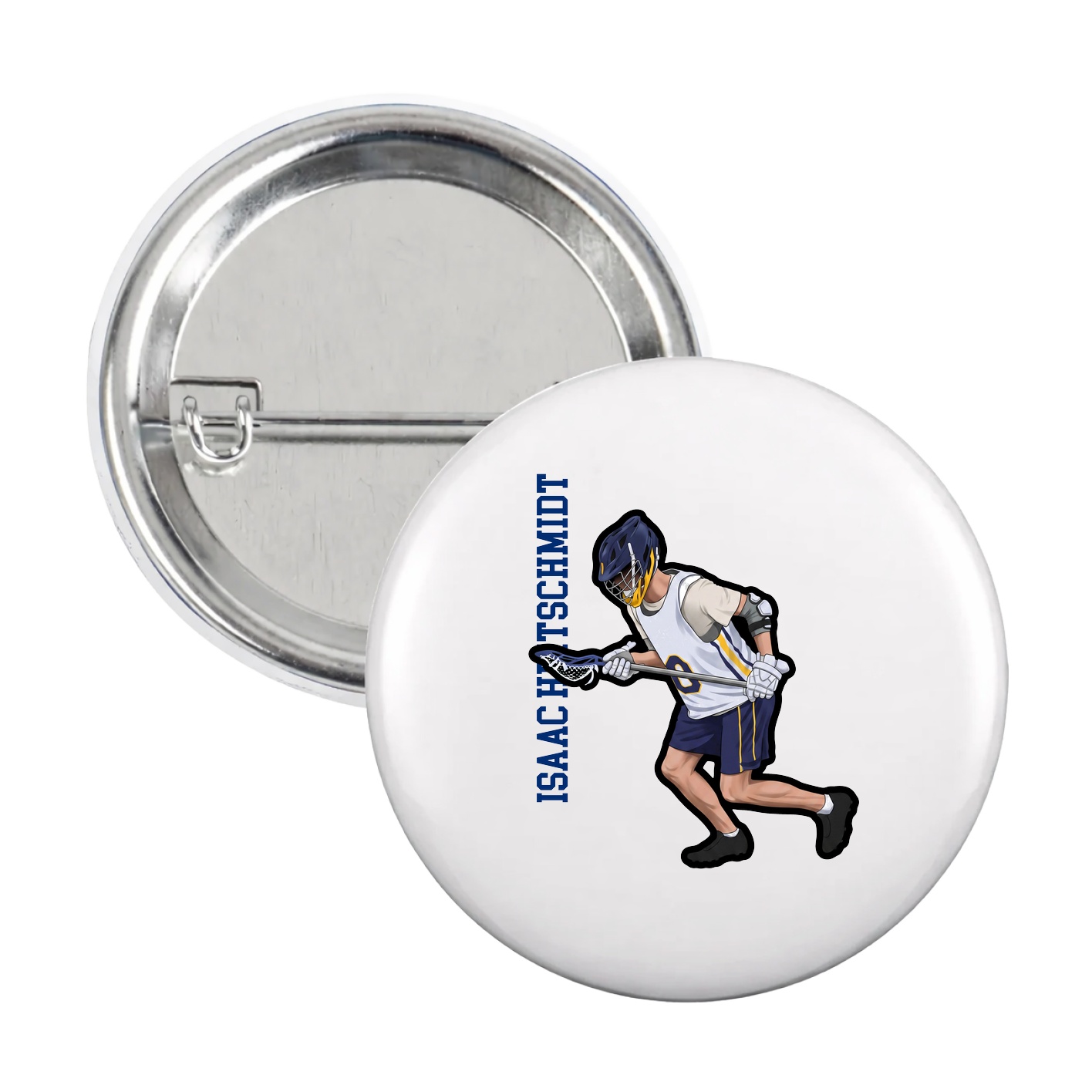 Game Day Button — Name Vertical in White