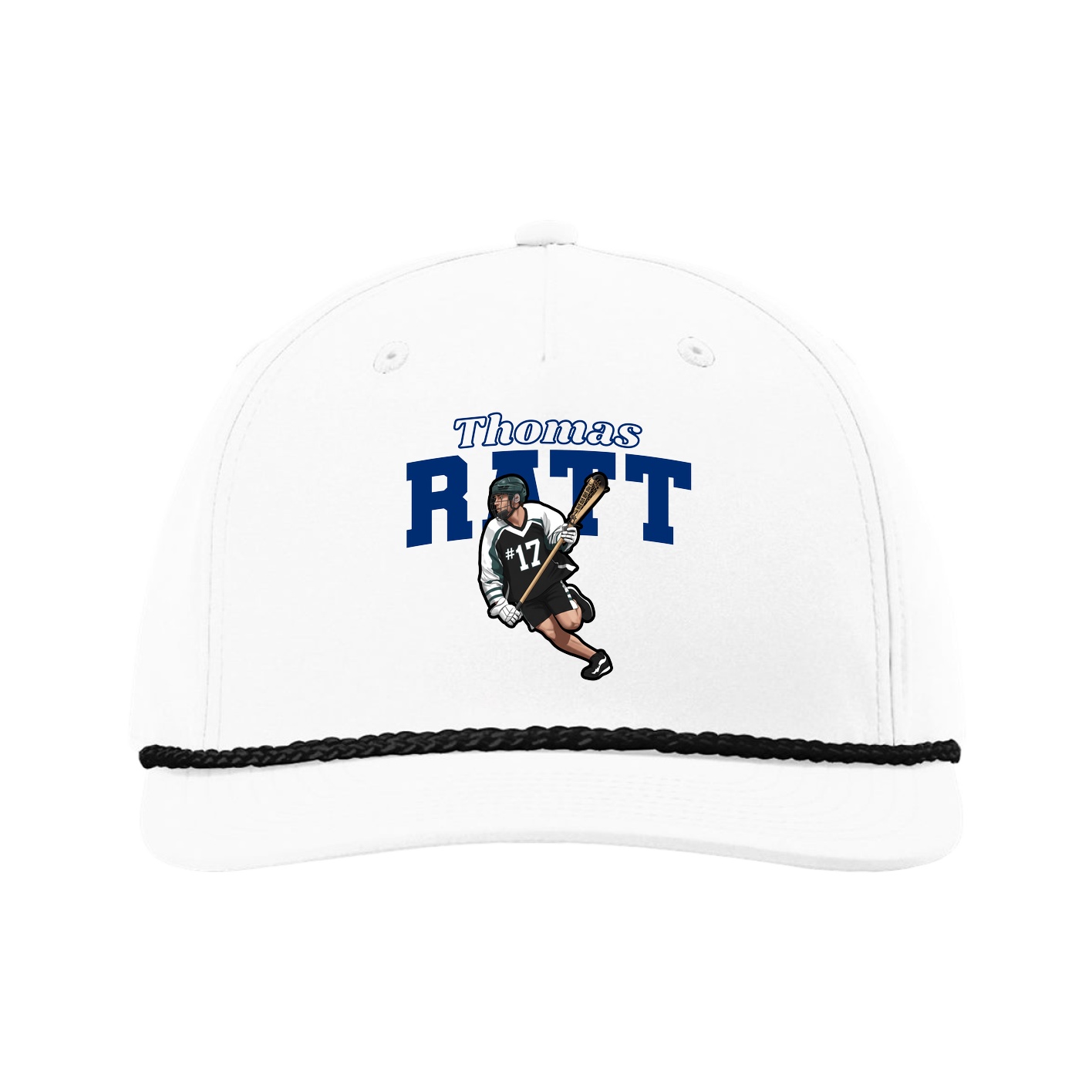 Five-Panel Classic Rope Cap — Name Arch in White