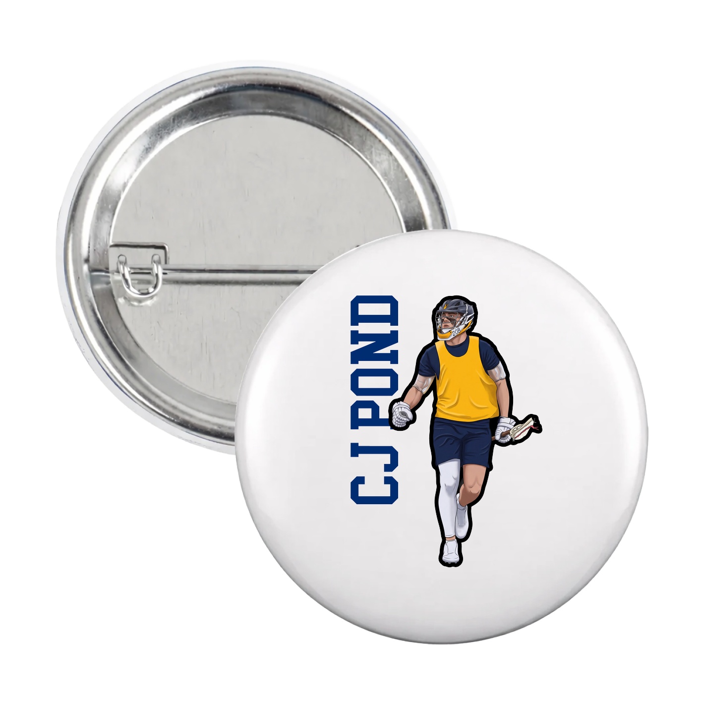 Game Day Button — Name Vertical in White