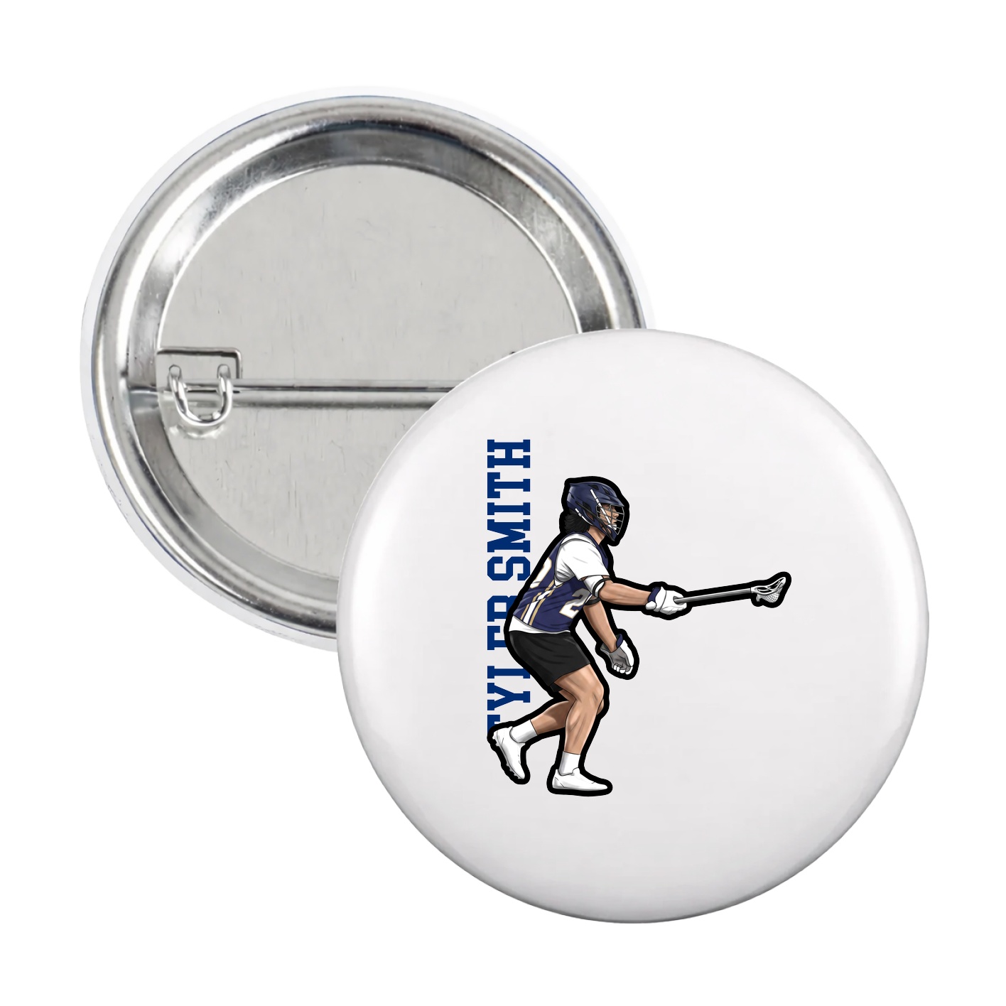 Game Day Button — Name Vertical in White
