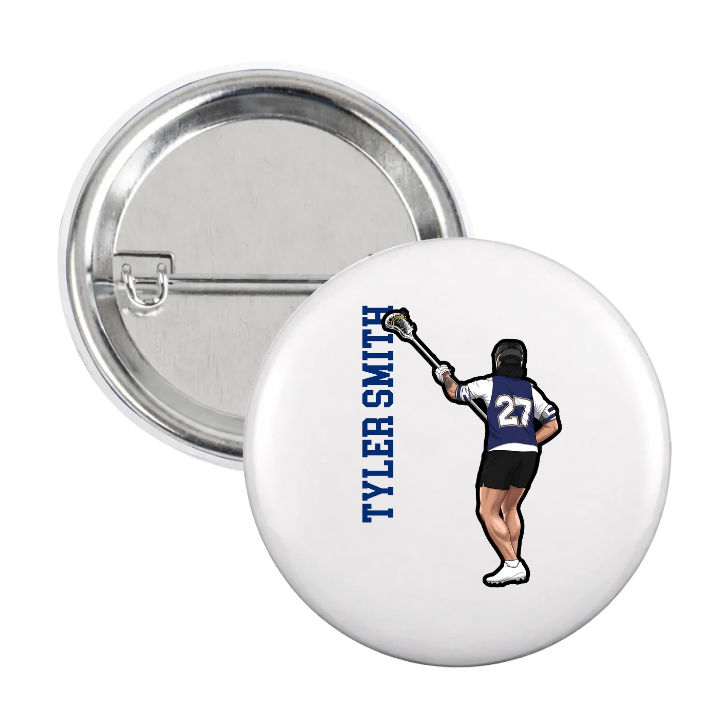 Game Day Button — Name Vertical in White
