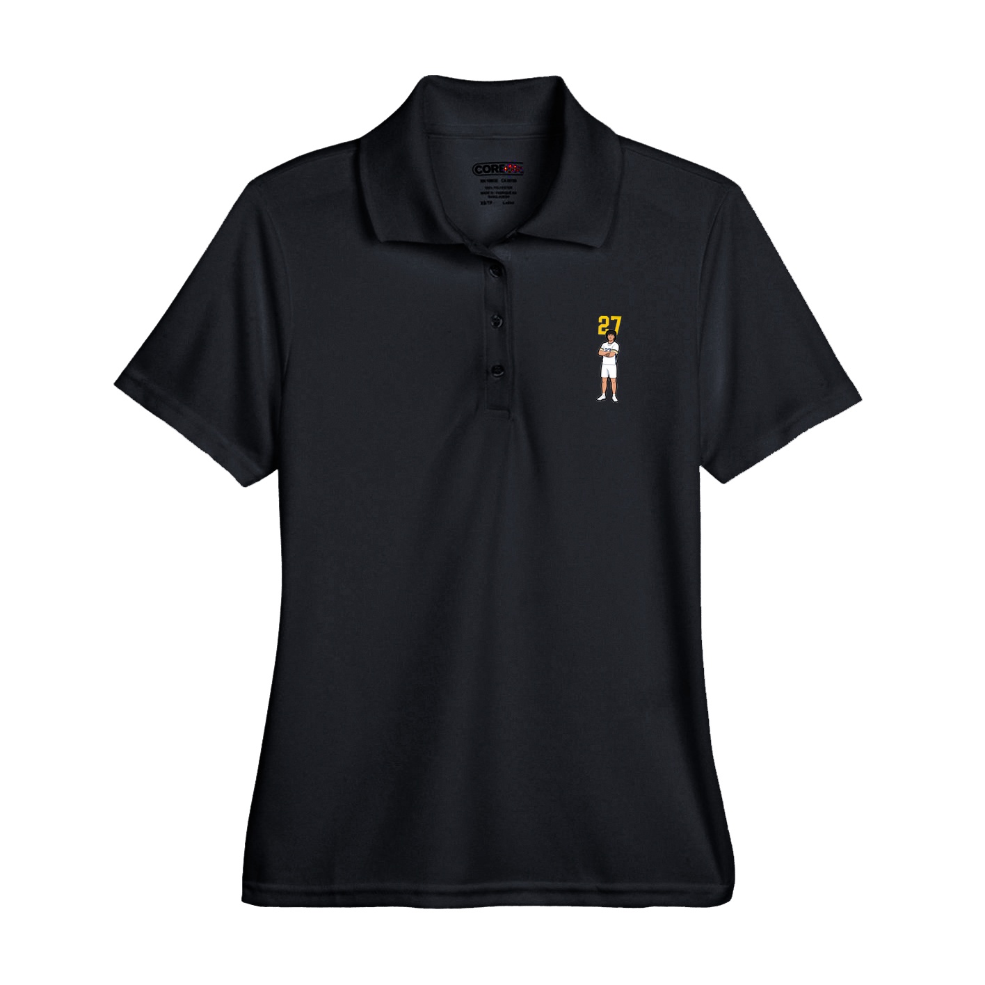 Womens Performance Polo — Number Top in Black