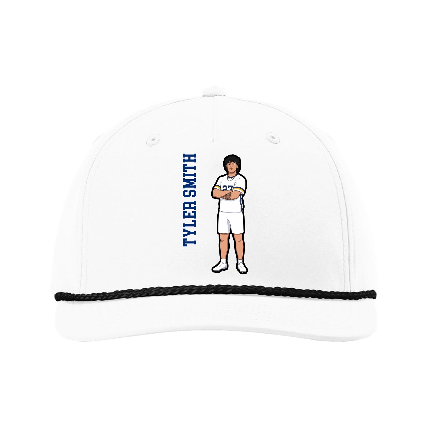 Five-Panel Classic Rope Cap — Name Vertical in White