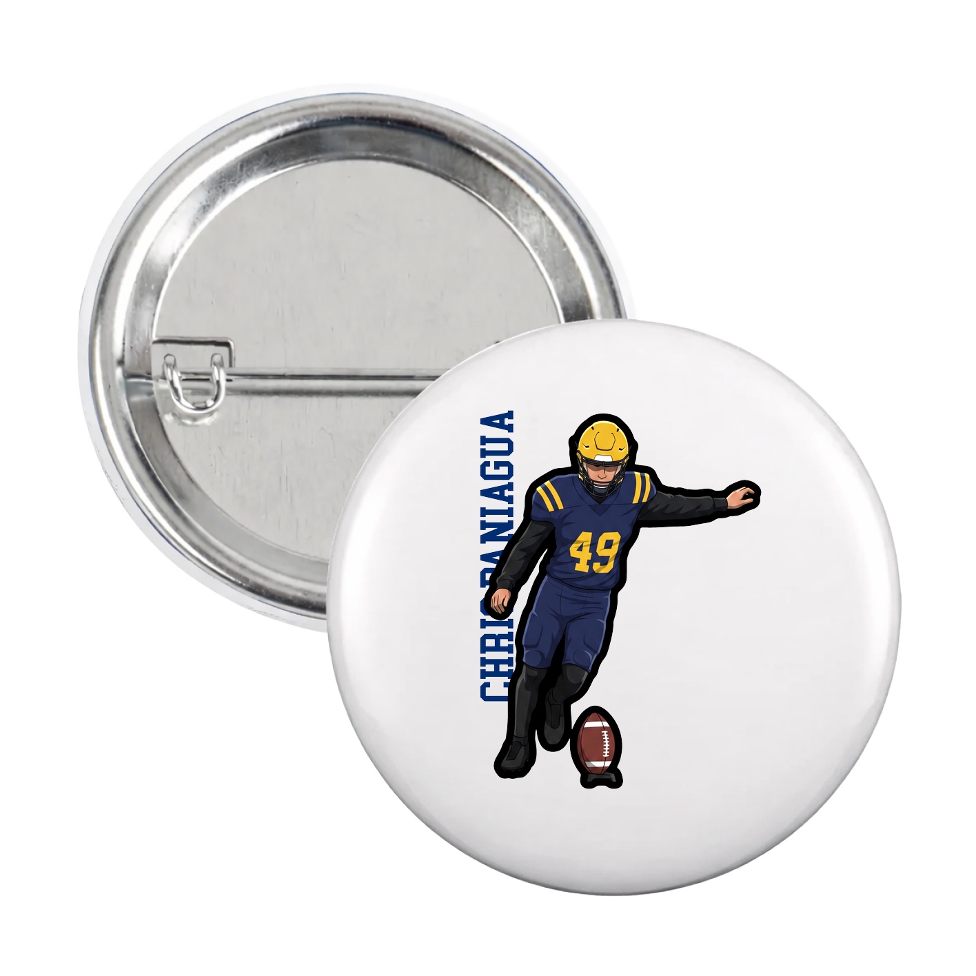Game Day Button — Name Vertical in White