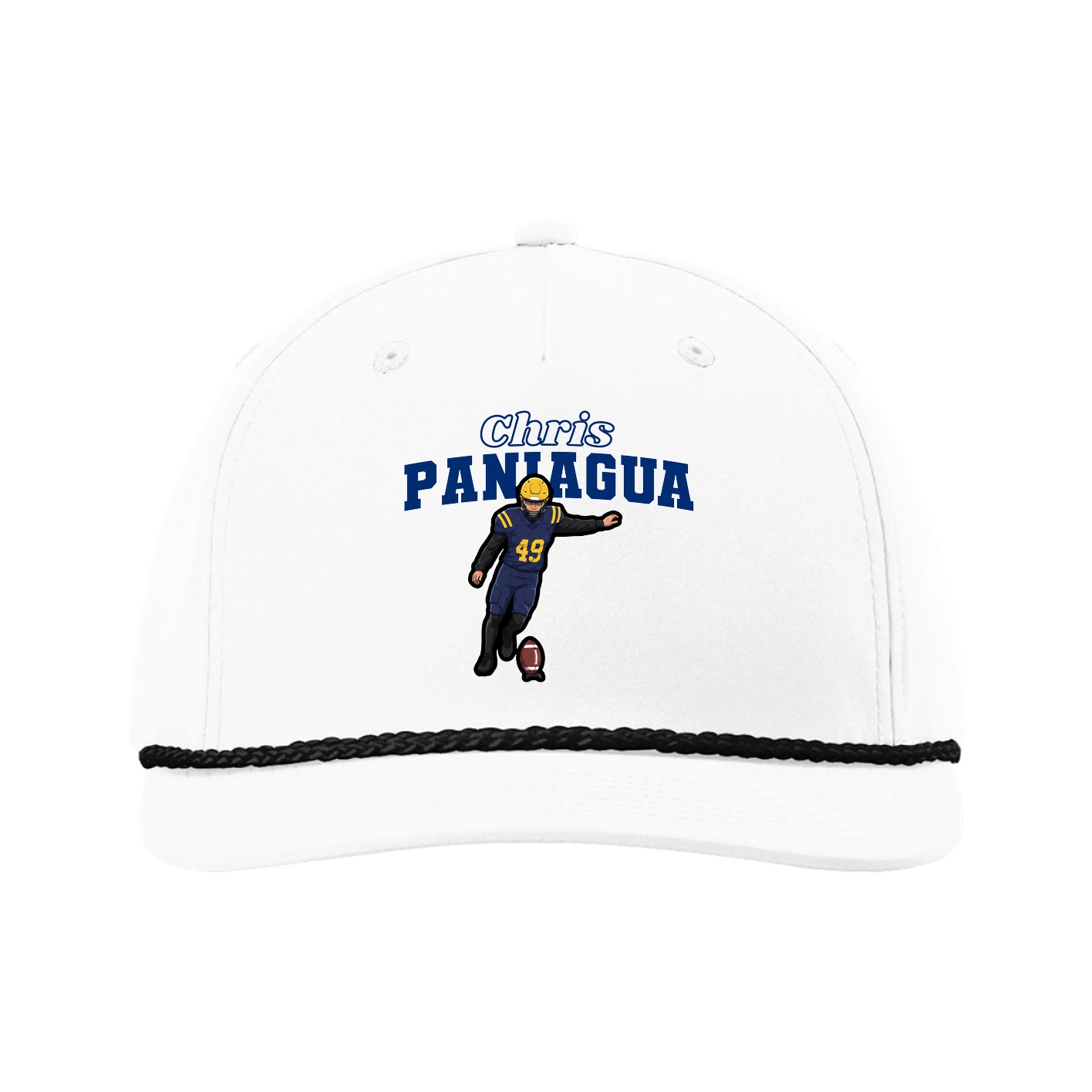 Five-Panel Classic Rope Cap — Name Arch in White