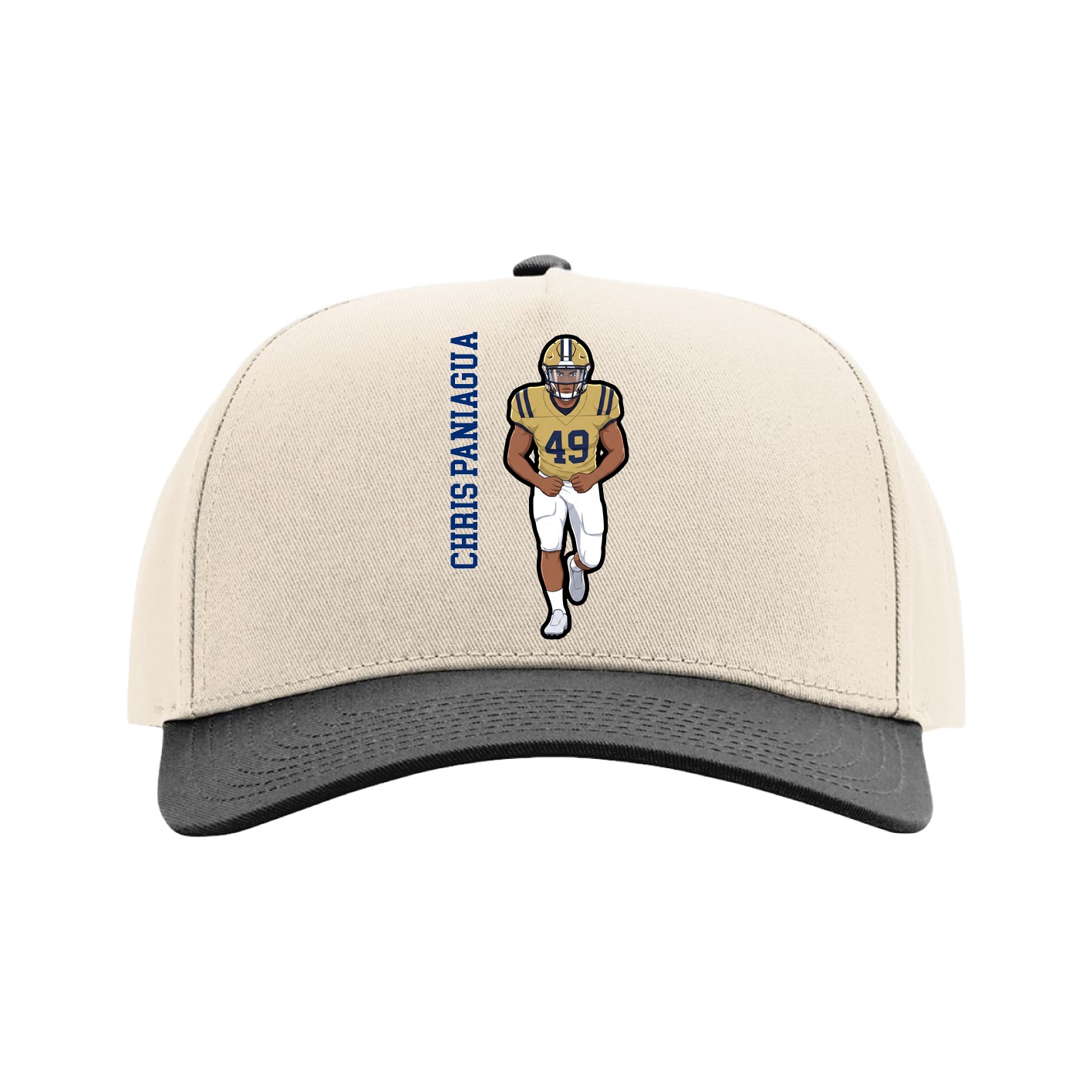 Full Fabric Five-Panel Champ Cap — Name Vertical in Cream/Black