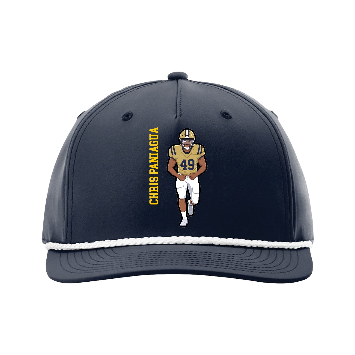 Five-Panel Classic Rope Cap — Name Vertical in Navy