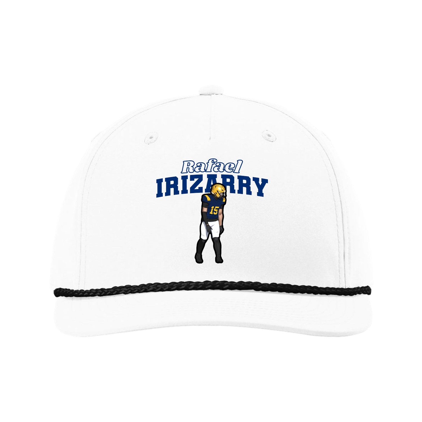 Five-Panel Classic Rope Cap — Name Arch in White