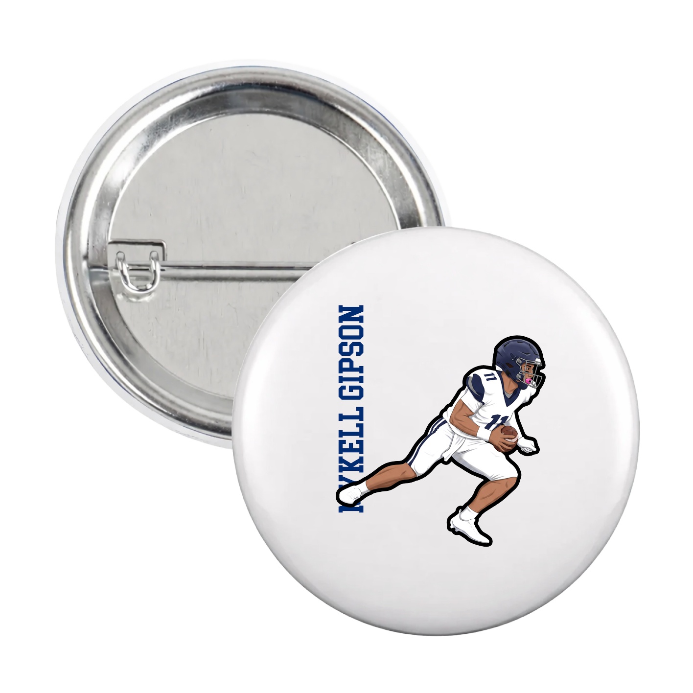 Game Day Button — Name Vertical in White