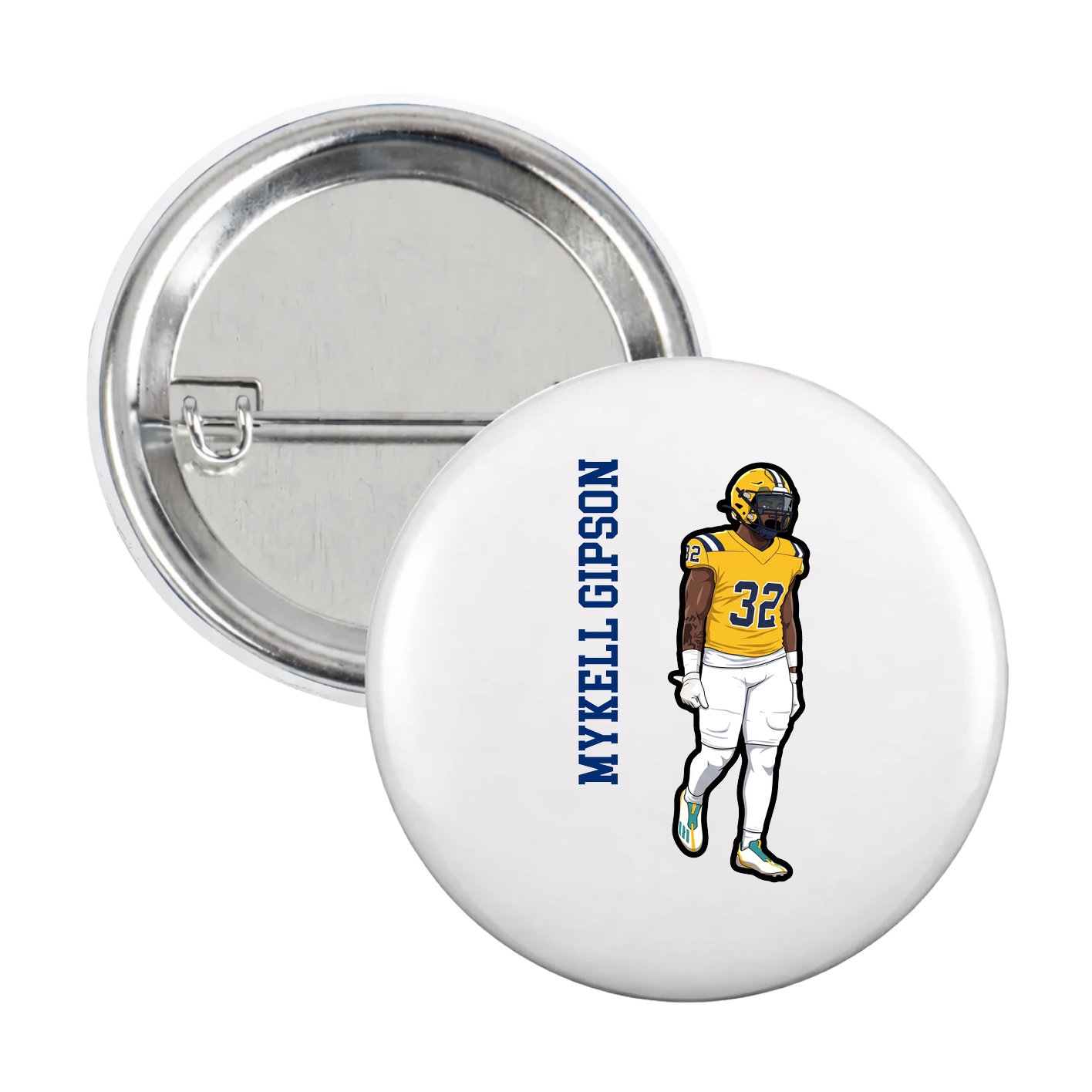 Game Day Button — Name Vertical in White