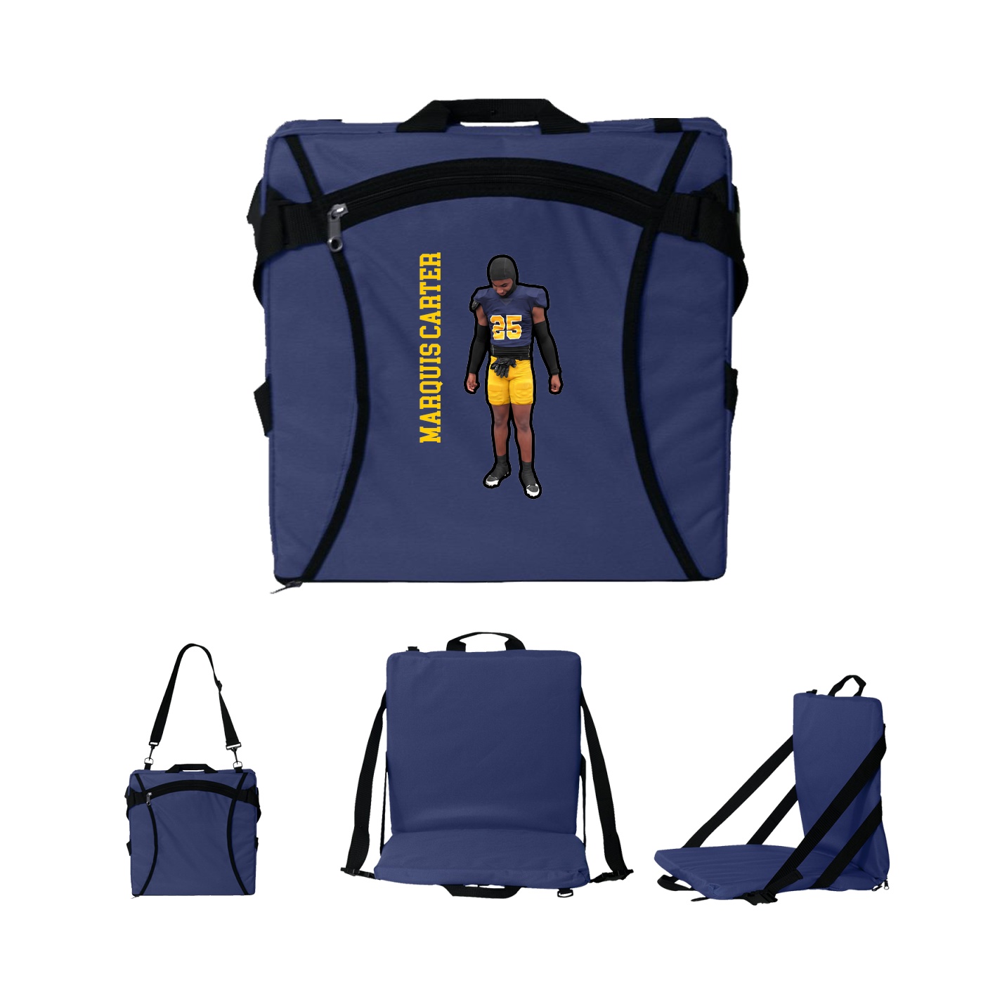 Folding Stadium Seat — Name Vertical in Navy