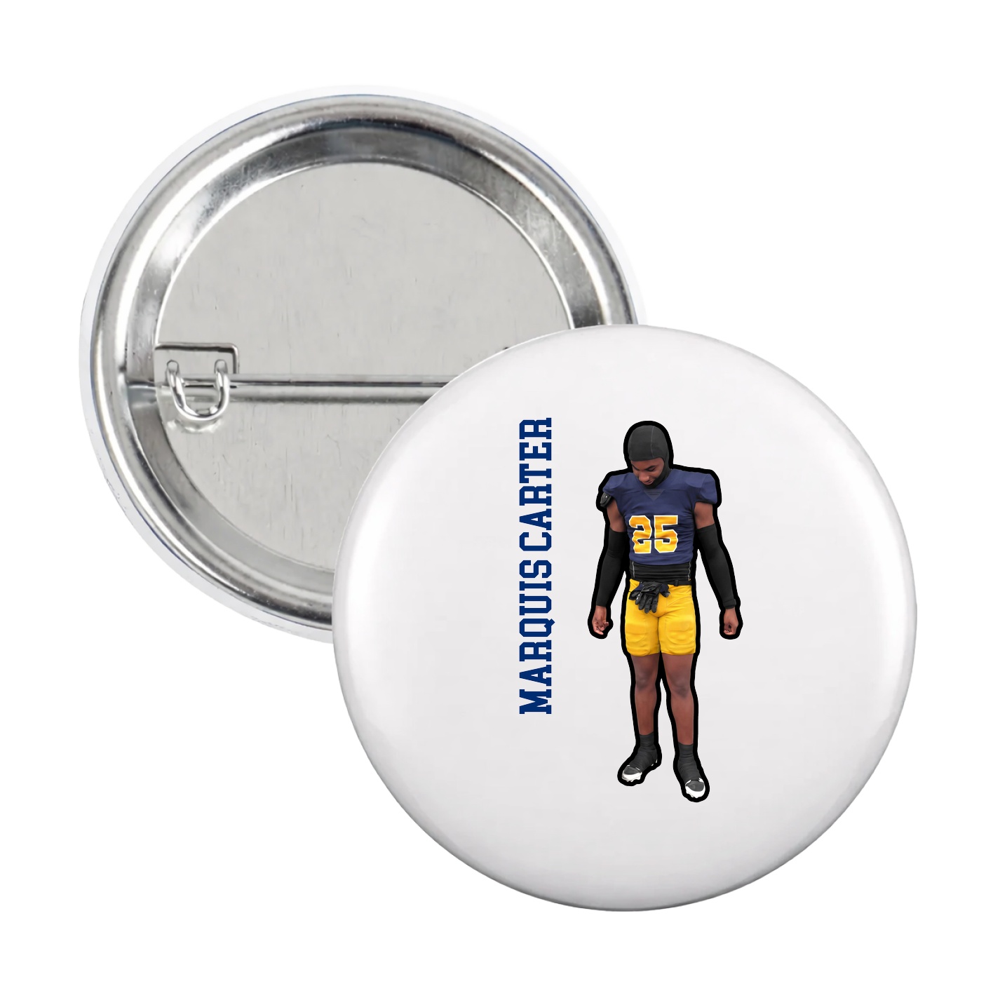 Game Day Button — Name Vertical in White