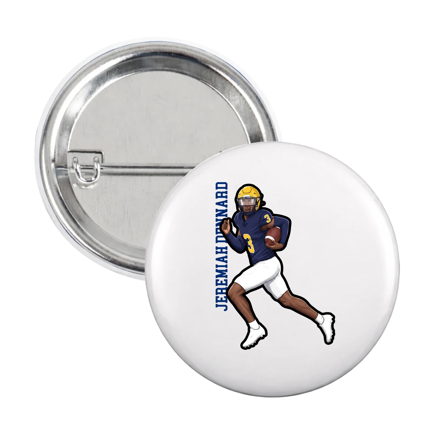 Game Day Button — Name Vertical in White