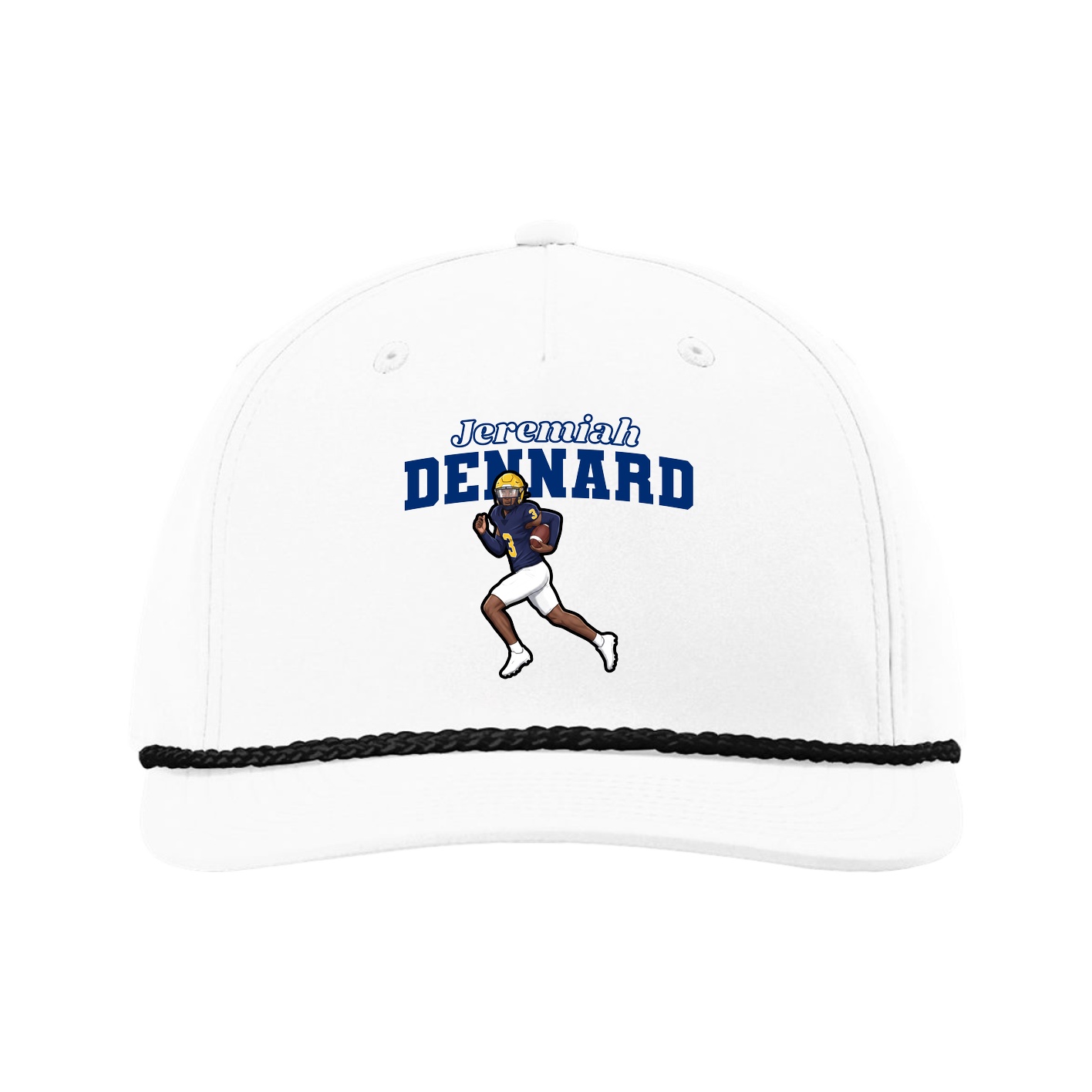 Five-Panel Classic Rope Cap — Name Arch in White