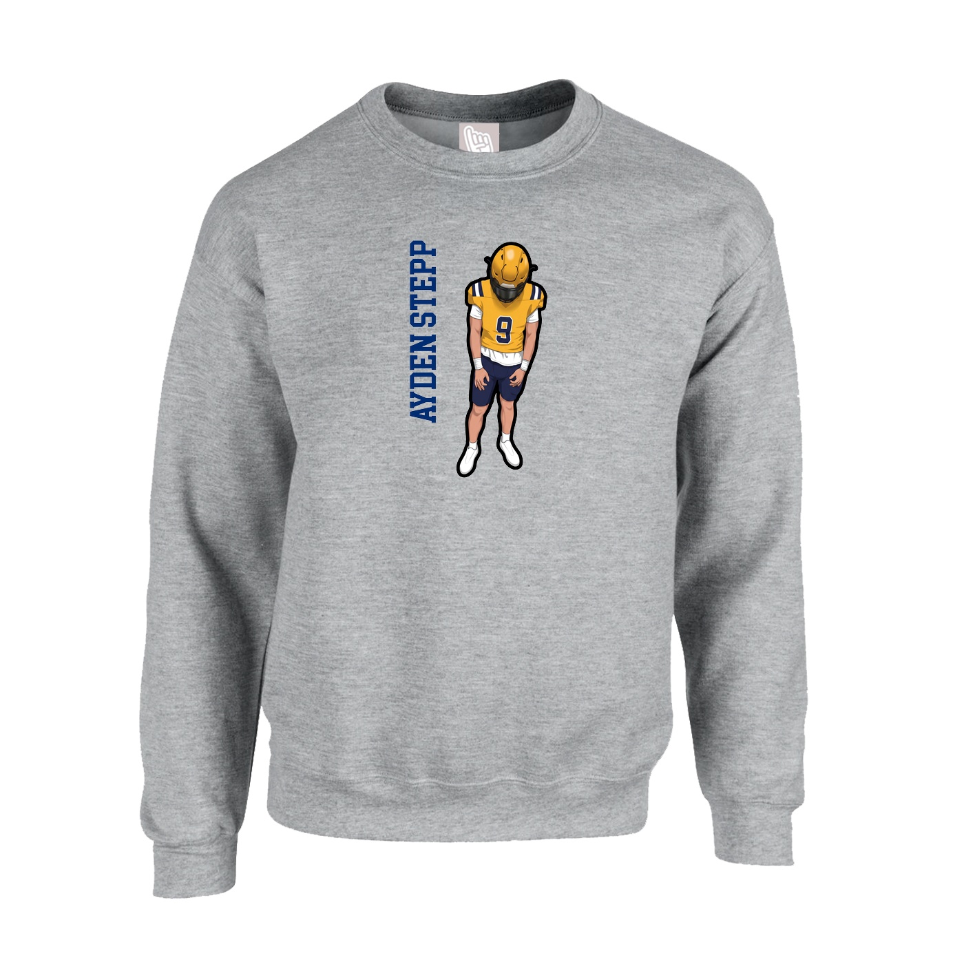 Fleece Crew — Name Vertical in Grey