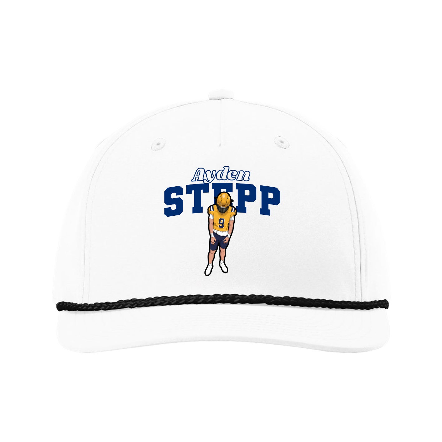 Five-Panel Classic Rope Cap — Name Arch in White